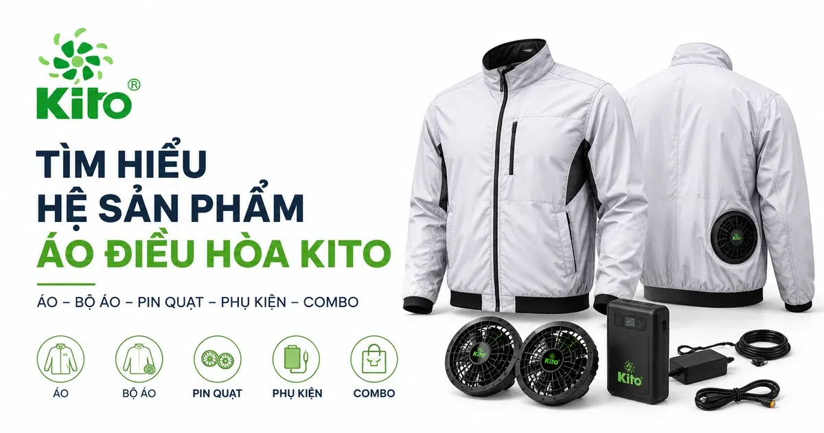 Hệ sản phẩm áo điều hòa KITO gồm áo và các nhóm phụ kiện