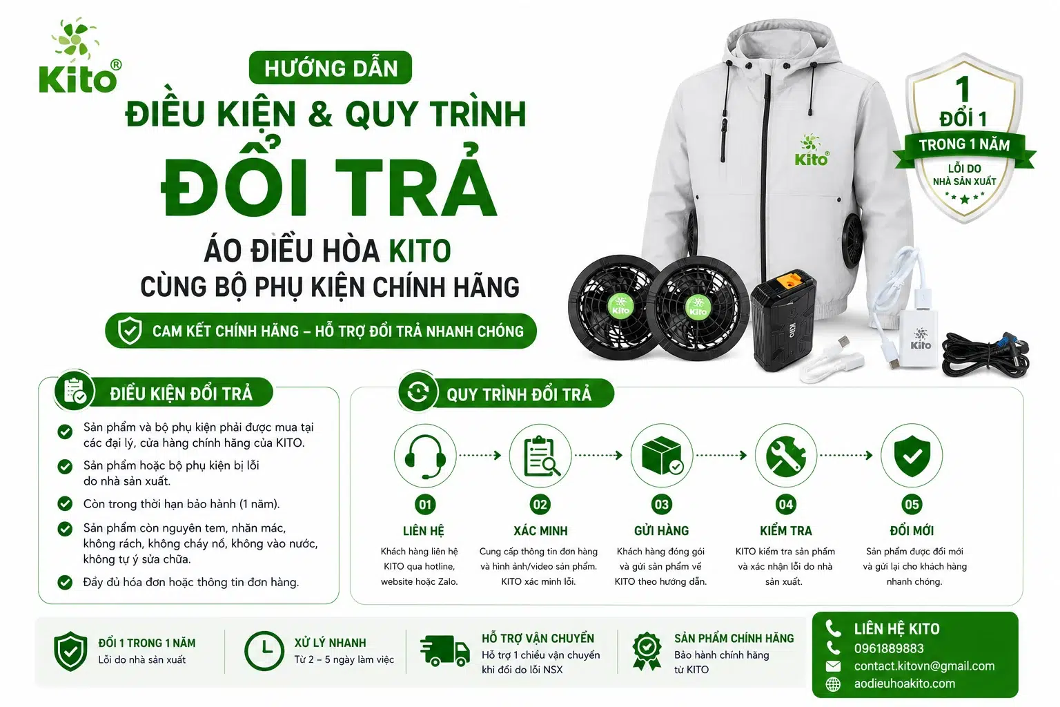 Quy trình đổi trả và bảo hành KITO cần được phân biệt rõ