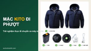 Áo điều hòa KITO đi phượt - bộ combo 2 áo KT04, pin, quạt, sạc mang theo chuyến xe máy đường dài